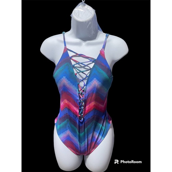 La Blanca Womens Hidden Gem Tummy Control Lace Up One Piece Swimsuit Sz 4 New - Picture 1 of 3